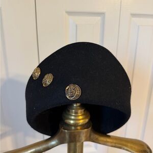 Vintage Black Hat with Gold Buttons